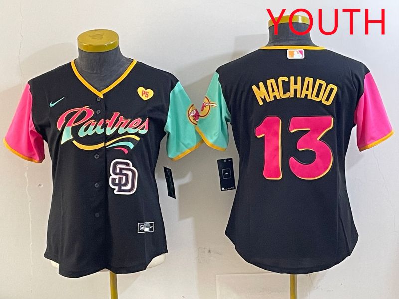Youth San Diego Padres #13 Machado Black City Edition 2025 Nike MLB Jersey style 14->youth mlb jersey->Youth Jersey